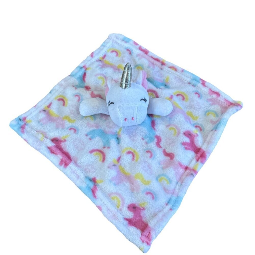 Cribmates Baby Security Blanket Pal Unicorn Lovey Rainbow White Pink 11”